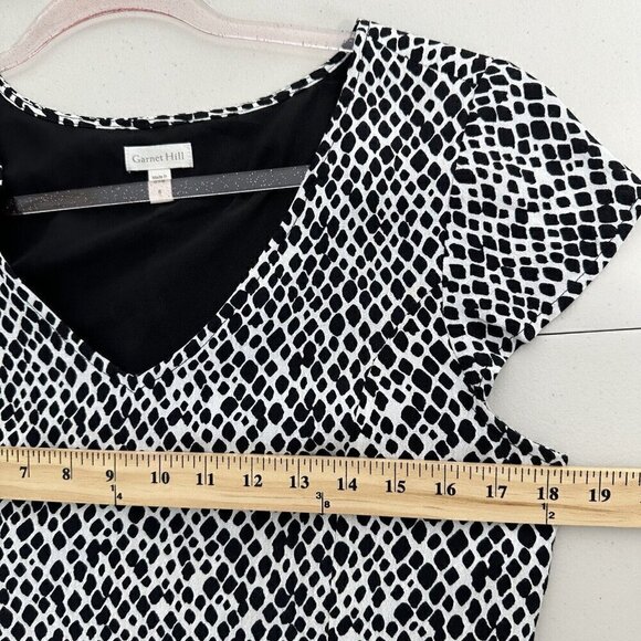 Garnet Hill Dress Crepe Shift Midi Size 6 Black White Geometric - Picture 8 of 10